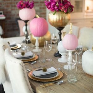 Halloween tables with pink pumpkins